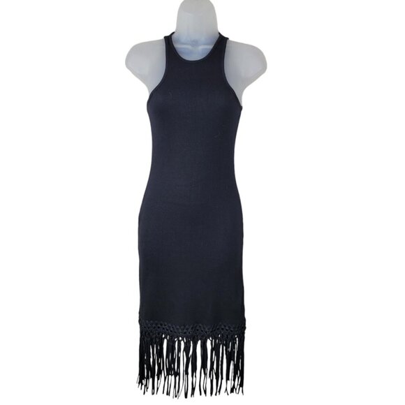 French Connection Dress Size XS Dress Ribbed Knit Jersey Fringe Bottom Tank - Picture 2 of 6